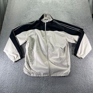 Vintage Reebok Track Jacket Mens Large Navy Blue Tan Polyester Drawstring bottom